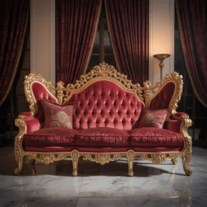 Throne Sofa - Gold Frame Velvet Red