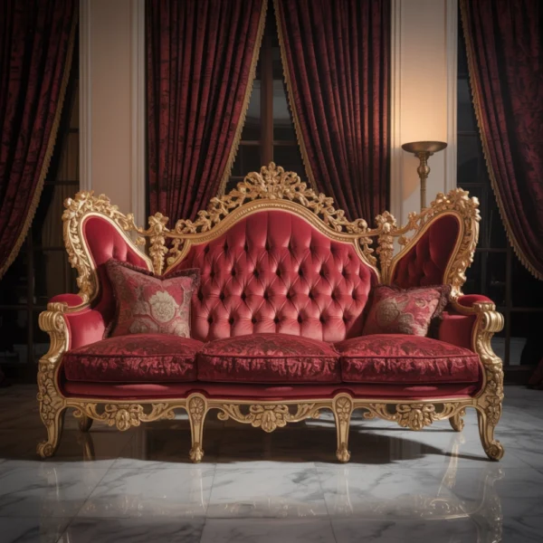 Throne Sofa - Gold Frame Velvet Red