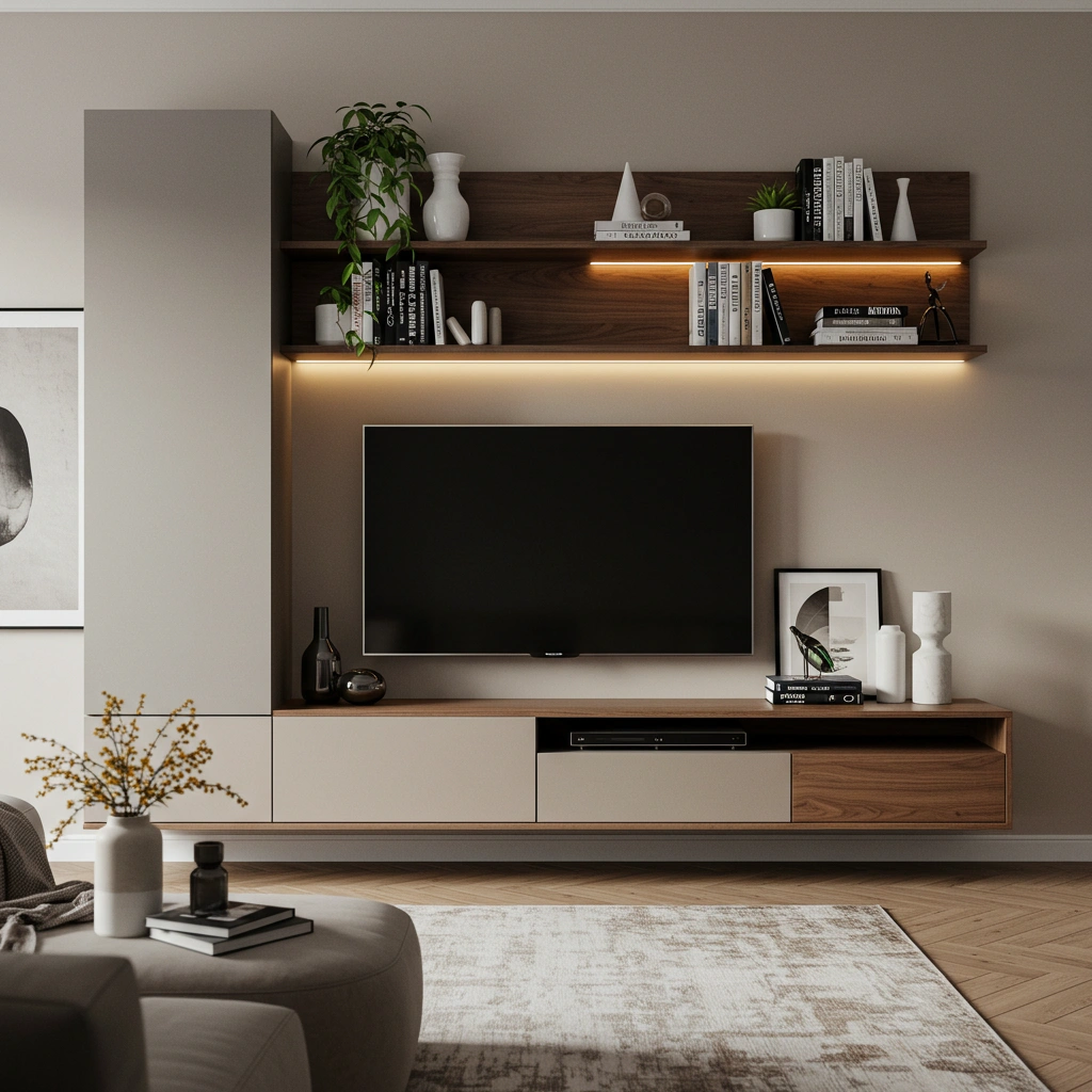 tv unit design for bedroom with mirror